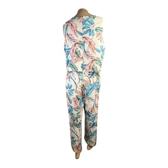 Tahari ASL Sleeveless Floral Linen Jumpsuit M/L READ SIZE DESCRIPTION - Picture 3 of 9